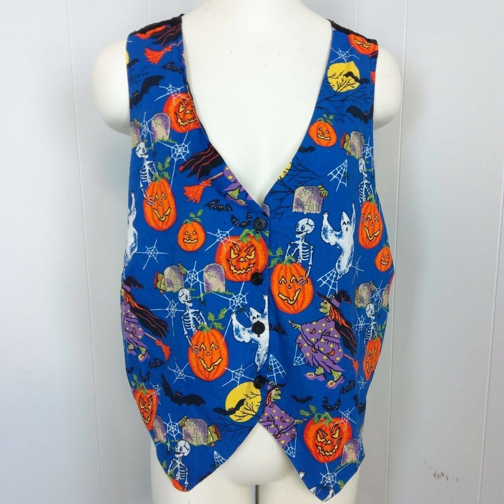 VTG BASIC EDITIONS SZ X(1x) HALLOWEEN VEST GHOST JACK-O-LANTERN